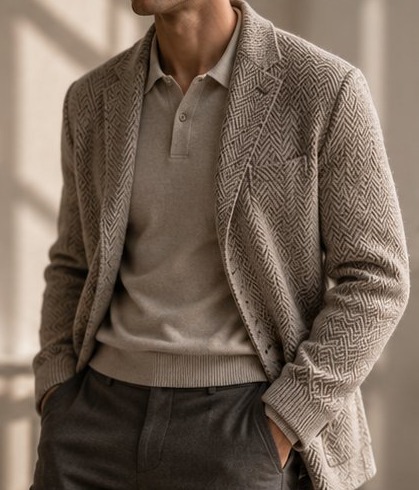 Man wearing a knitted blazer