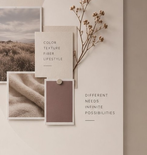 Moodboard with landscape, fabric and color cards
