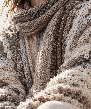 Model wearing chunky blended knits
