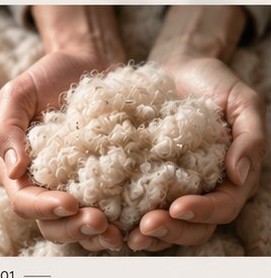 Hands holding raw wool